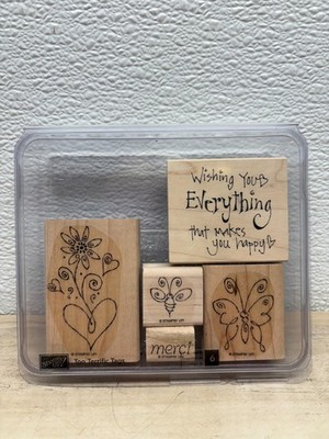 Set Of 5 Mixed Brands Wood Mounted Rubber Stamps