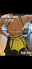 Women  s Yellow  Black Rhinestone Embellished Ballroom Smooth Dress S/M