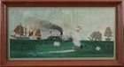 Antique 19thC Folk Art Oil Painting CW Ship Battle, CSS Virginia & USS Monitor