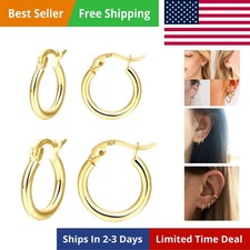 2 Pairs 14K Gold Hoop Earrings for Women Hypoallergenic Sterling Silver Big Larg