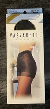 Vassarette Lace Trim Control Top Sz MED Black Wide Waistband Sheer Leg Pantyhose