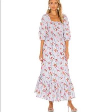 NWT Loveshack fancy purple floral cotton maxi dress puffy sleeves feminine