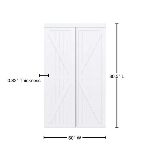TRUporte Bypass Double Sliding Closet Door 60" x 80" Solid MDF Wood Pure White - Picture 2 of 4