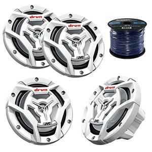 4x-JVC-CSDR6201MW-300-Watt-6-5-034-2-Way-Marine-Boat-Speakers-Enrock-50Ft-16g-Wire