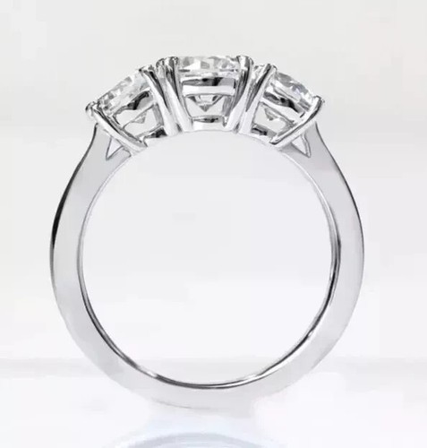 2.00Ct Round VVS1 Moissanite Three Stone Engagement Ring 14K White Gold Plated - Picture 3 of 4