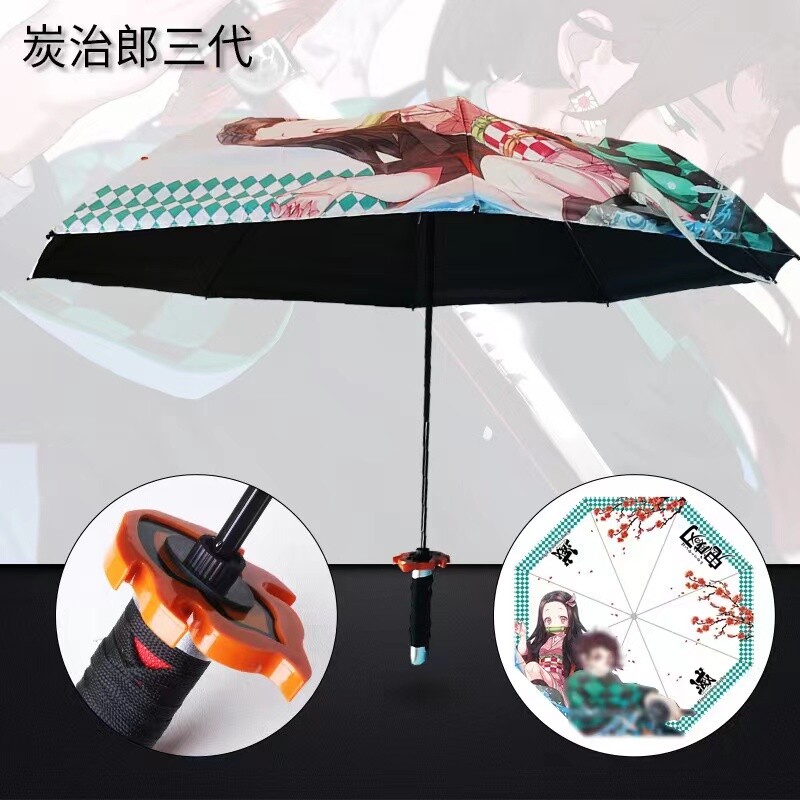 Stylish Demon Slayer Kamado Tanjirou Folding Rain and Sun Travel Umbrella