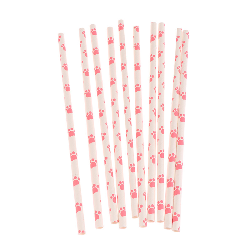 10pcs Pet Party Supplies Dog Cat Footprints Straw Pink Cat Paw Print Straws eBay