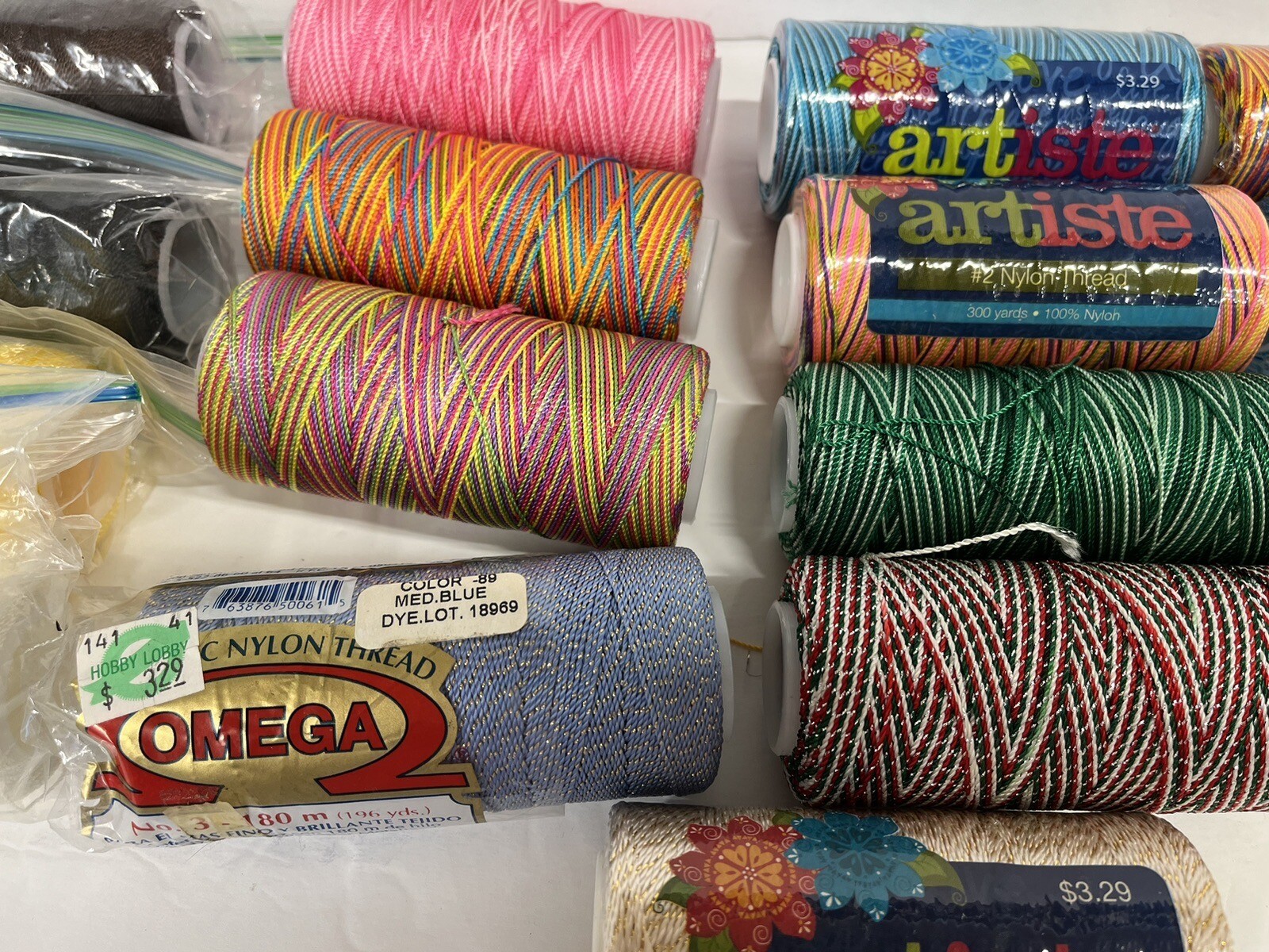 Artiste and Omega Nylon Thread Lot Of 17 Sewing Embroidery New 