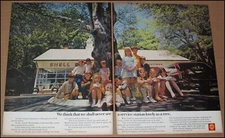 1969 Shell Oil 2-Page Print Ad Advertisement Vintage White Satin Gin GM Diesel
