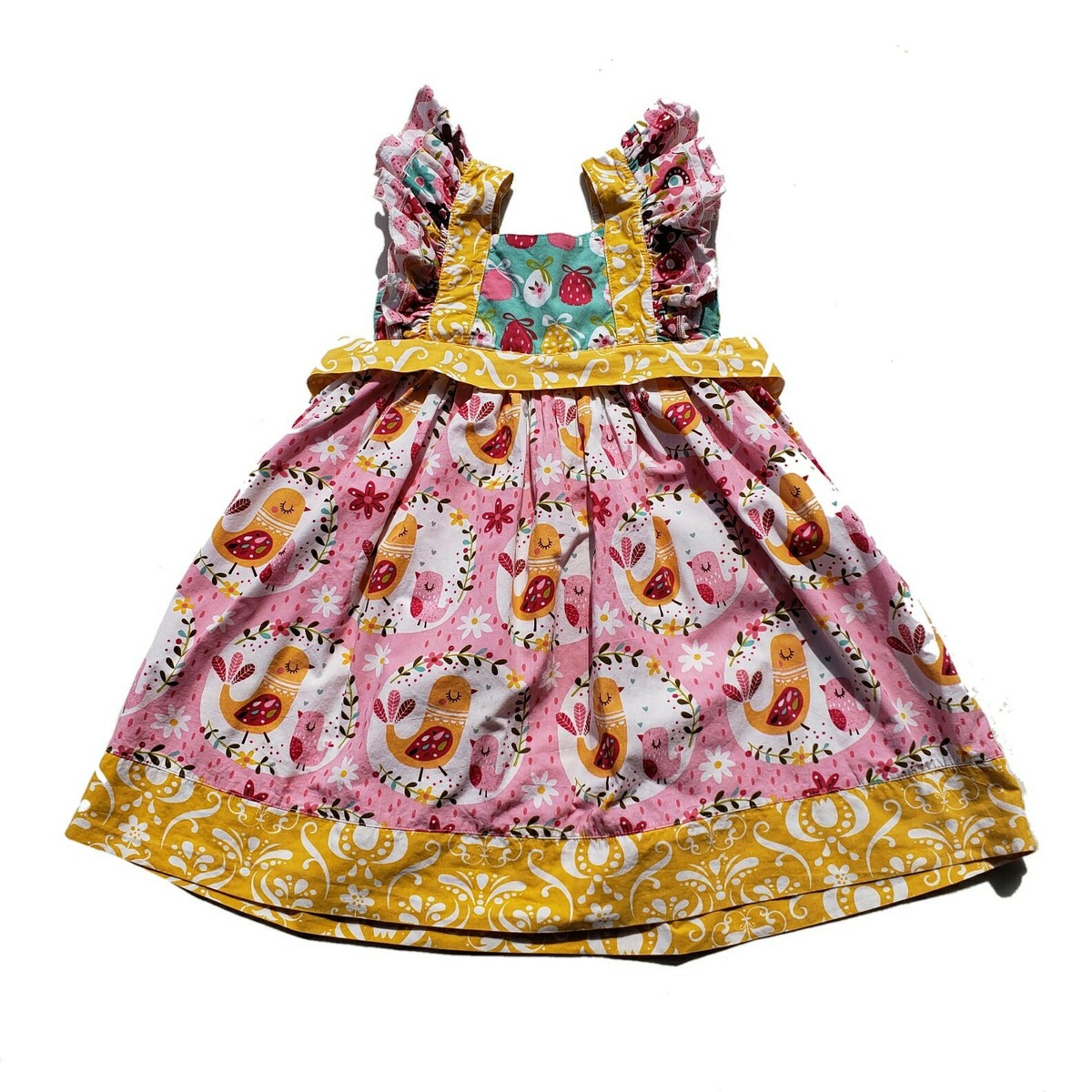 Girls Jelly Pug Dress Size 4 Bird Pink Yellow Spring | eBay