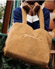 VICTORIA'S SECRET PINK Plush Fleece Sherpa Brown TOTE BAG Snap Closure NWT