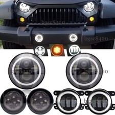 For Jeep Wrangler Jk 07-17 7 Halo Led Headlight Fog Light Turn Lights Combo Kit