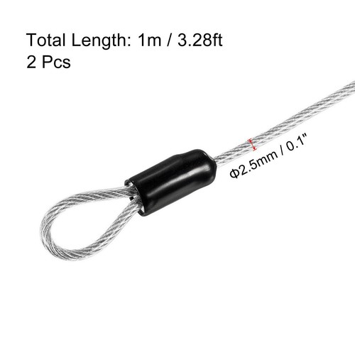 Security Steel Cable 2.5mmx1m Coated Luggage Lock Rope w Loop Transparent 2Pcs - Picture 2 of 5
