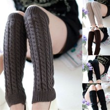 New Women Ladies Winter Warm Leg Warmers Cable Knit Knitted Crochet Long Socks