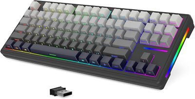 ATTACK SHARK X FREEWOLF M87 80% Draadloos Gamingtoetsenbord, 87 Toetsen TKL RGB Mechanisch Gevoel SA PBT-Toetsenbord Bluetooth /2,4 Ghz Dubbele modus, 4000 mAh Batterij voor Mac/Win - Roze Verloop