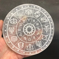 “5.82” Natural Selenite Crystal Divination Zodiac Disk Purification Meditation