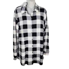 Denim Co Heavnly Jersey Buffalo Plaid Bttn Front Tunic Top-WntrWhite-XXS-A296477