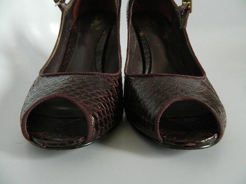 Women's Ralph Lauren Brinly Burgundy Snakeskin/Suede 3.75” Heel Shoes, Size 7.5M - Picture 4 of 12