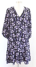 NWT White House Black Market Purple Floral 3/4 Sleeve Shift Dress Pleat Hem 10