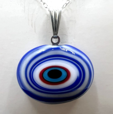 Murano Glass, Handcrafted Evil Eye Pendant & 925 Sterling Silver Necklace