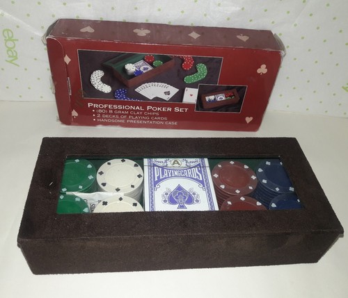Macys Professional Poker Set (80) 8 Gram Clay Chips 2 Decks of Cards Velvet Case - Picture 2 of 4