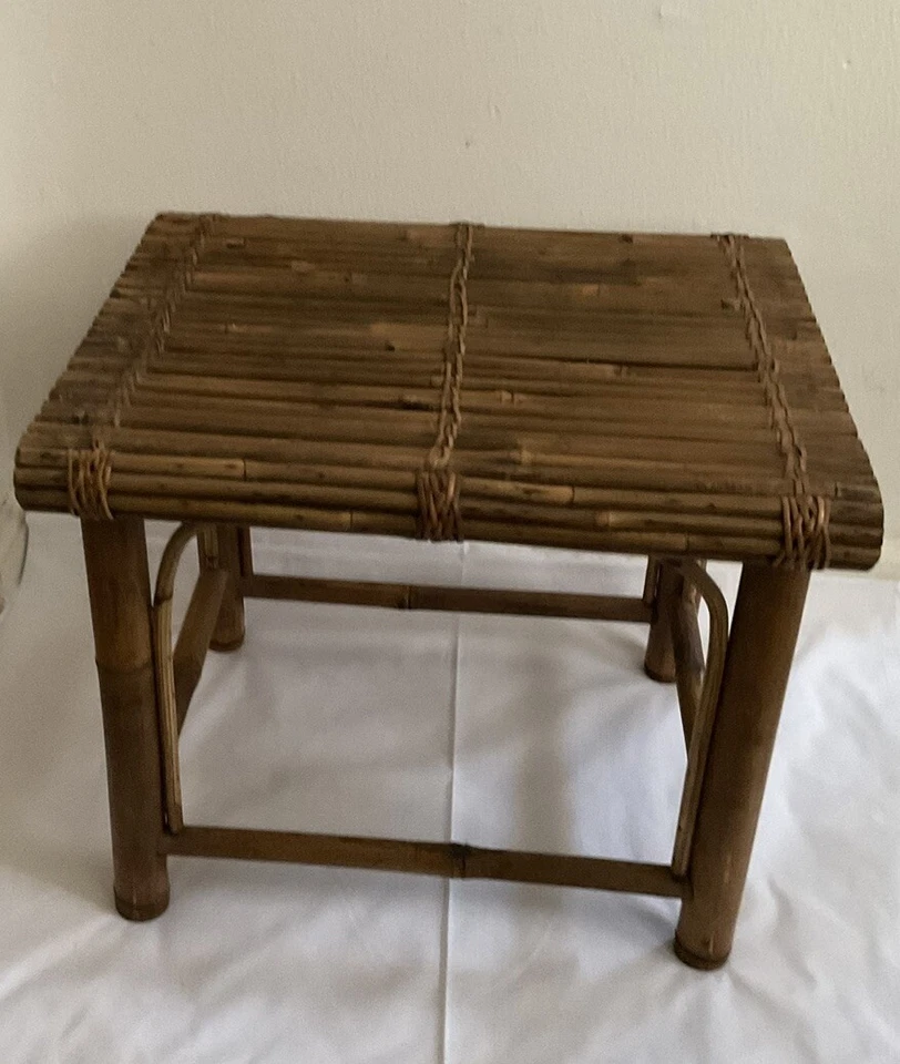 "Reposapiés elevador vintage de bambú con soporte para plantas boho hippy 13"" H x 16"" L x 12"" W" Foto 3 de 4