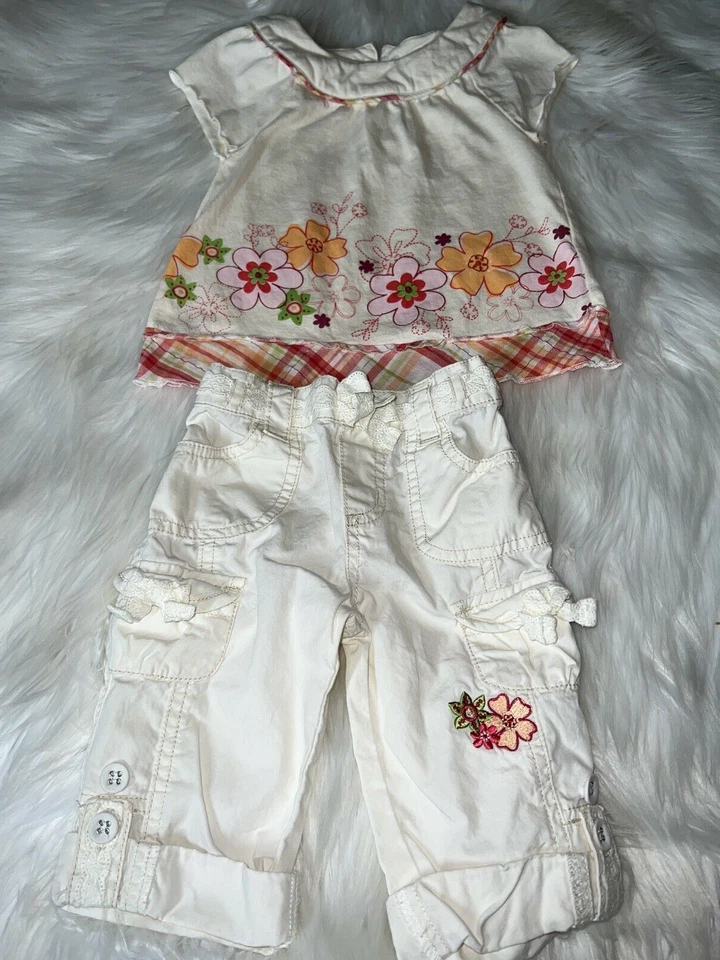 GREENDOG BRAND Camisa Flor 12 Meses Pantalón Blanco 18 Meses Conjunto Foto 2 de 4