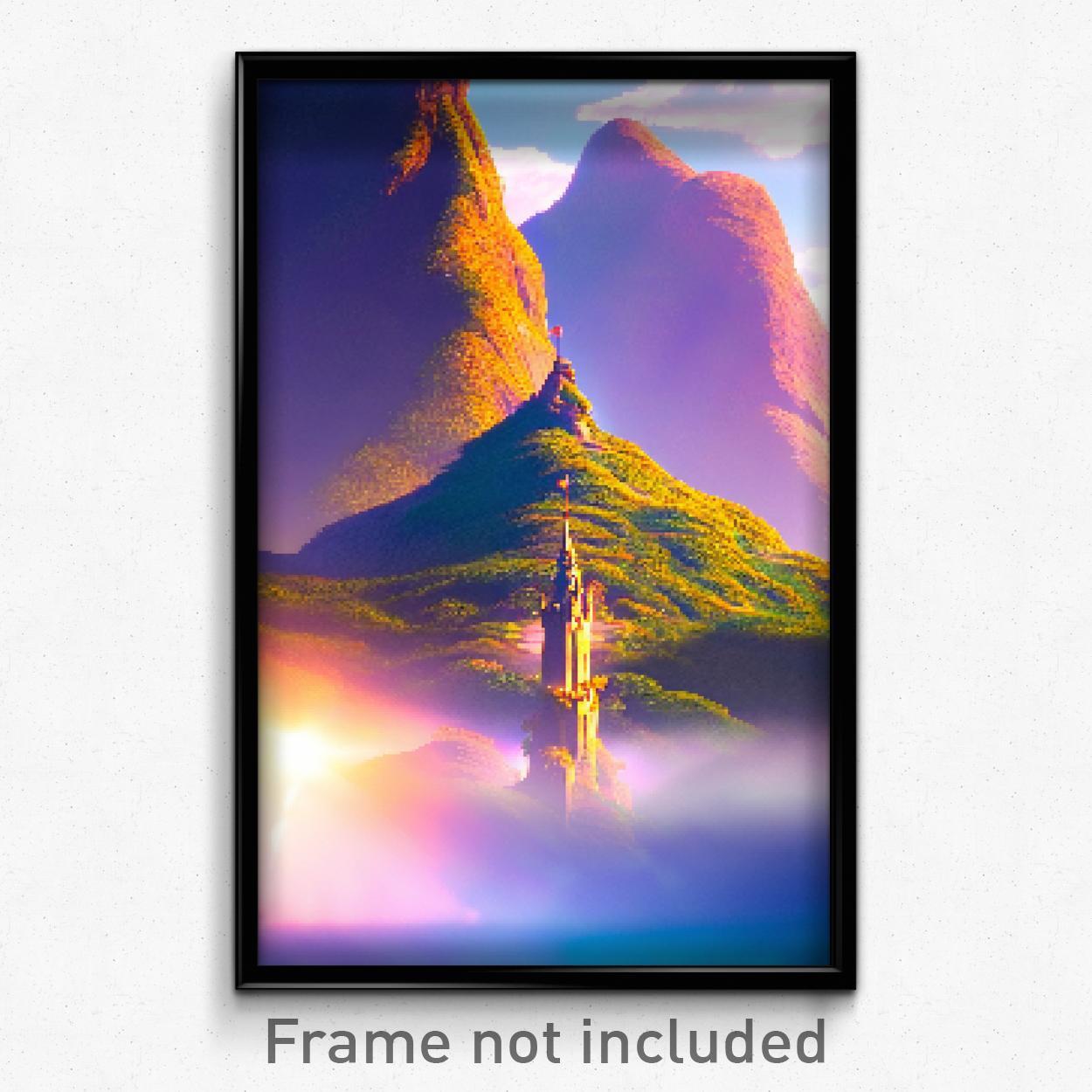 8-Bit Pixel Art Poster - Enchanting Peak Psychedelic Trippy Gamer Print