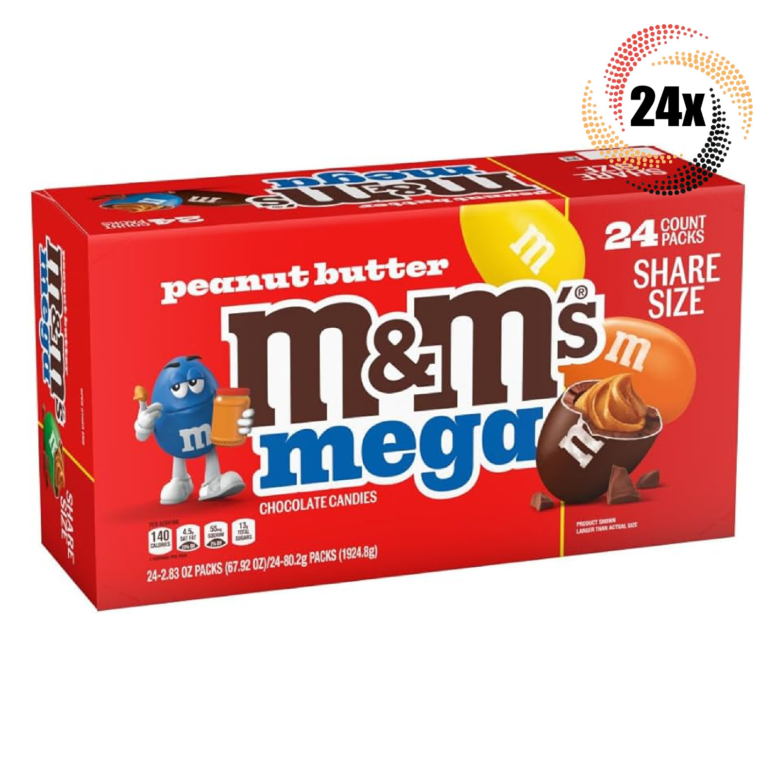 Полная коробка 24-кратных упаковок шоколадных конфет M-Ms Mega с арахисовым маслом King Size 283 унции 13890₽