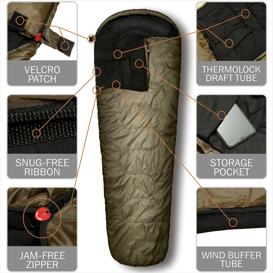 0 Degree Cold Weather Winter Sleeping Bags for Adults Big & Tall - Mummy w. Sack - Image 4 of 4