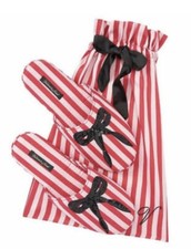 Victoria's Secret Candy Cane Satin Slippers Large  matching red Stripe Bag