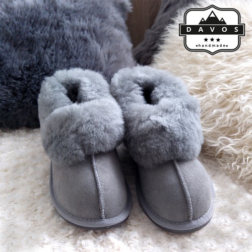 Real Sheepskin Suede Fur Slippers Hard 