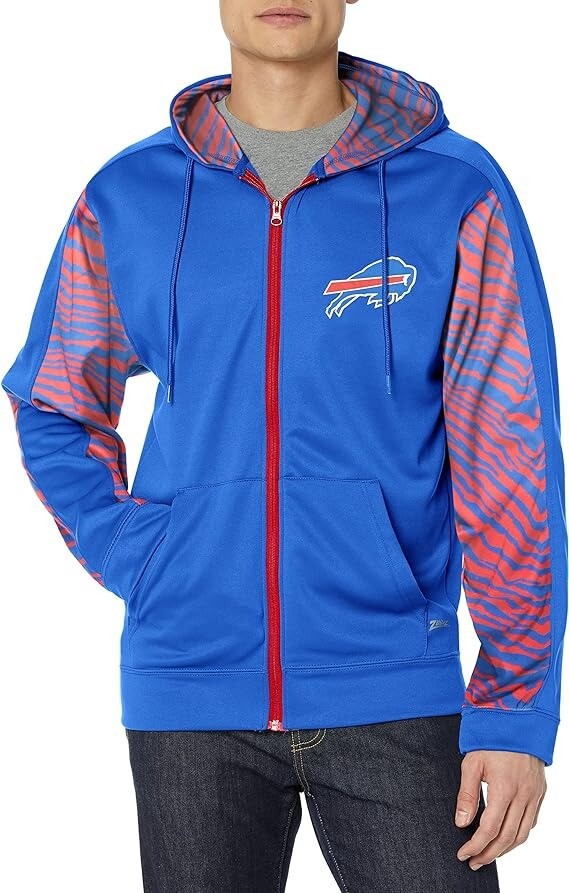Толстовка с капюшоном Zubaz Mens Buffalo Bills командного цвета Zebra Accent на молнии