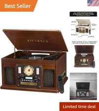 Navigator 8-in-1 Multimedia Record Player with Bluetooth and Speaker - Espresso