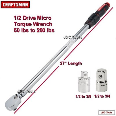 Craftsman 1/2 Drive Torque Wrench CMMT99434 w Adapters NEW | eBay