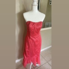 Morílee Fully Beaded Hot Pink Barbie Core Strapless ruffle end dress size 10 