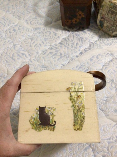 Vintage Wooden Purse Lucite Handle Kara Lee Flowers box purse handbag - Picture 3 of 7