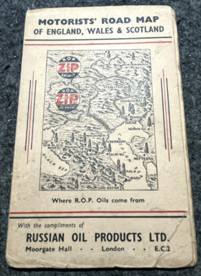 VINTAGE AUTOFAHRER-STRASSENKARTE VON ENGLAND, WALES & SCHOTTLAND RUSSISCHES ÖL LTD