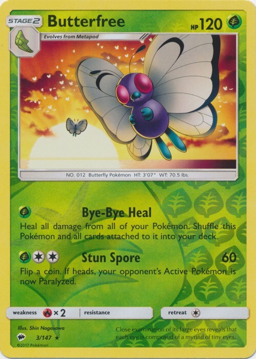 Reverse Holo Butterfree 3/147 Rare Burning Shadows Pokemon TCG