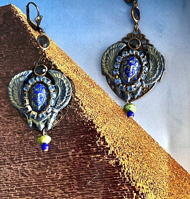Art Deco Egyptian Revival Earrings Winged Scarabs, Pharaoh