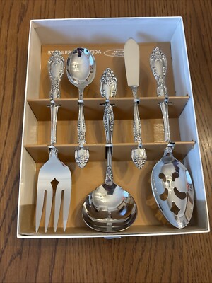 Vintage Oneida Profile Galveston Stainless Flateware 5 Piece Hostess Set W/Box