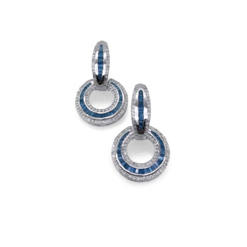 2.11 Ct Round Baguette Cut Natural Diamond Huggie Hoop Earrings Sterling Silver - Picture 2 of 7