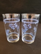 2 Libbey Pfaltzgraff Yorktowne 4.25" Juice Glasses 6 Ounces Blue Flowers