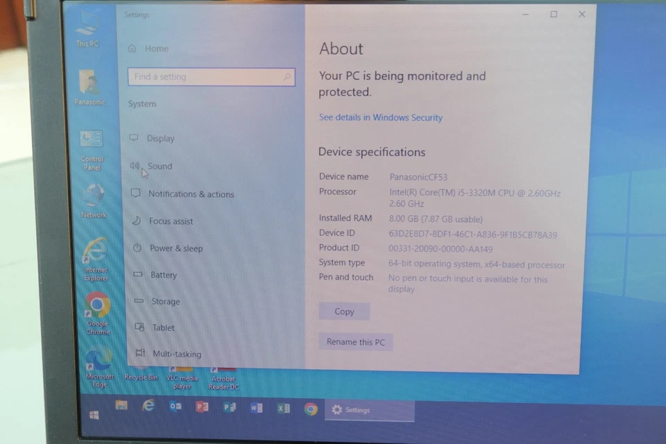 Panasonic Toughbook CF-53 MK2 15.4" Laptop Core i5 8GB 256GB SSD Win10 F6 Missin - Image 4 of 4