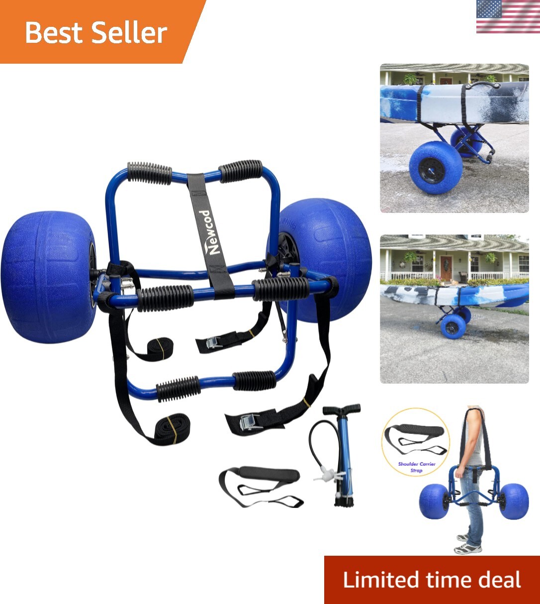 Portable Aluminum Kayak and Paddle Board Dolly with 80cm Capacity and Large Wheels