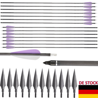31'' Carbon Pfeile Spine 350 Recurve Compound Bogen Jagd Breitköpfe Bogenschießen