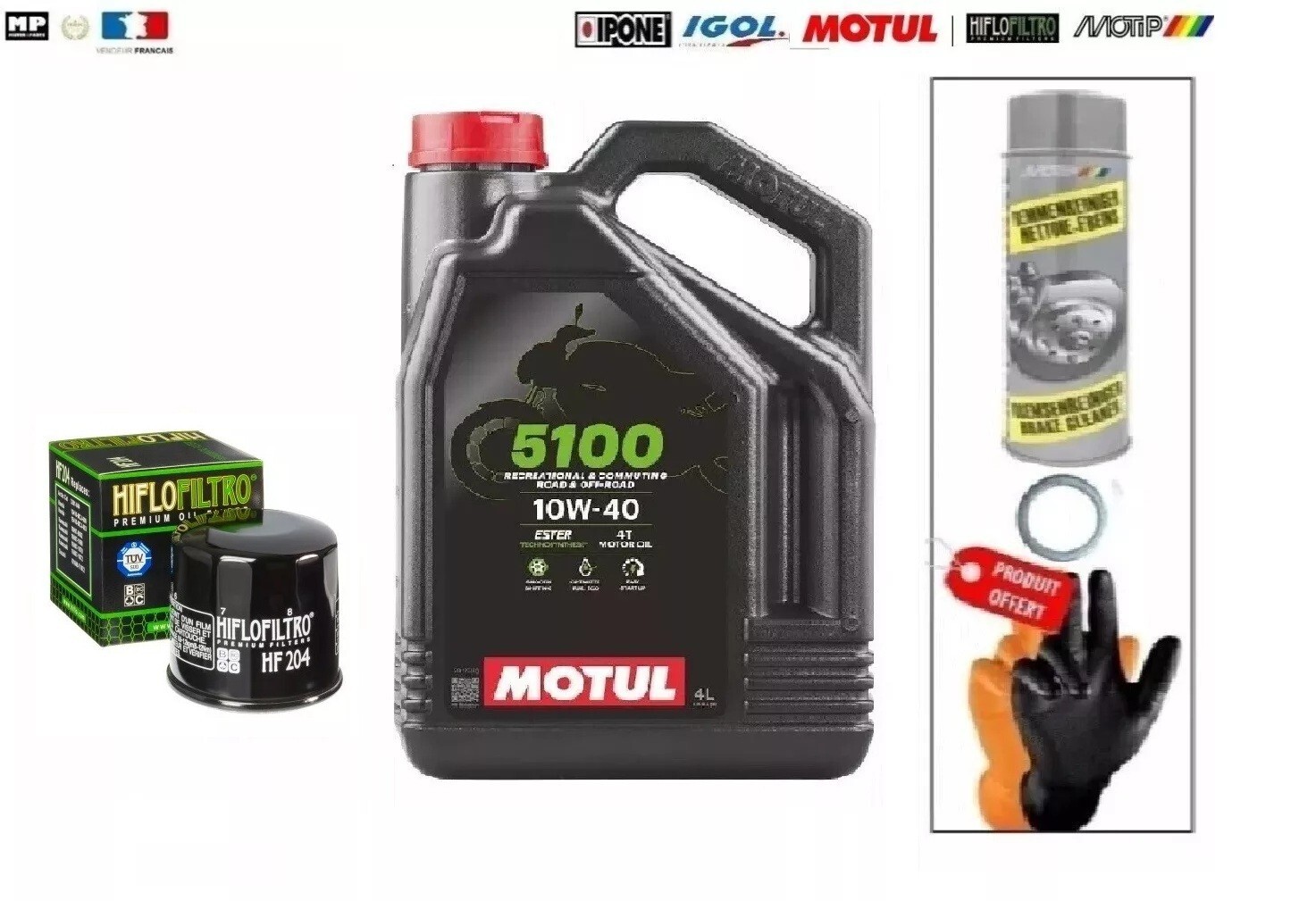 Huile Motul 5100 10W40 et filtre pour révision moteur Yamaha FZ6 N