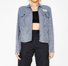 Obey Women's Shirt Jacket Bond Street Indigo/white Size M Nwt Shepard Fairey