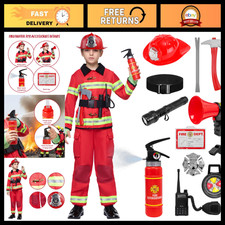 14PCS Kids Firefighter Costume Set - Boys Fireman Outfit with Toys for Halloween