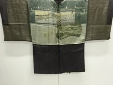 7763715: JAPANESE KIMONO / ANTIQUE MENS HAORI / SILK / 53 STATIONS OF THE TOKAID